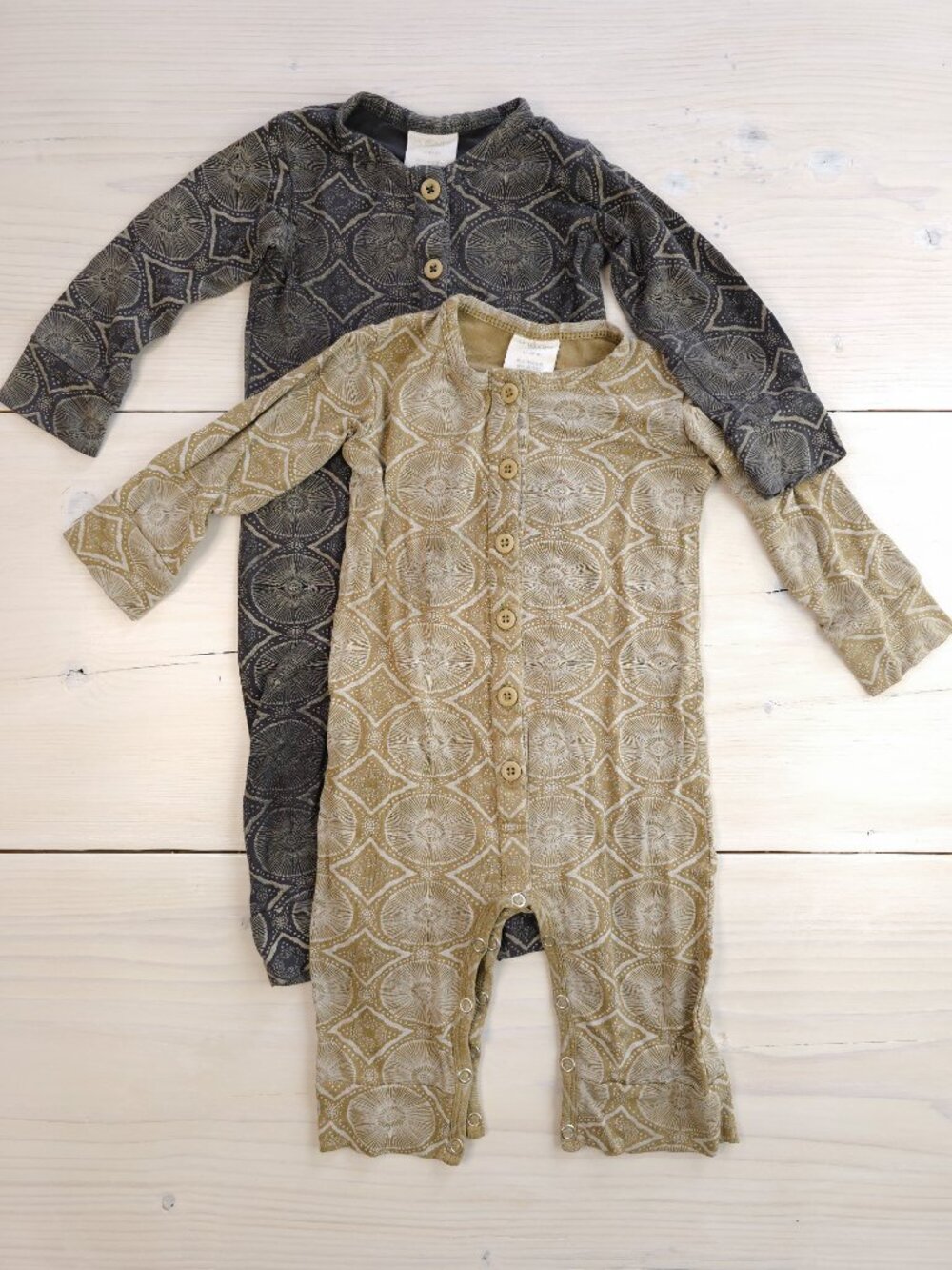 Kate Quinn Woods 12-18 Beluga Batik and Golden Set Button Front Union Suit